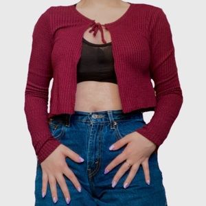 red tie-front cardigan ❤️